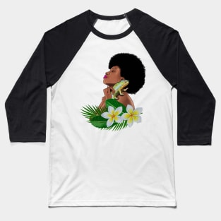 Afro Woman With Chameleon Baseball T-Shirt